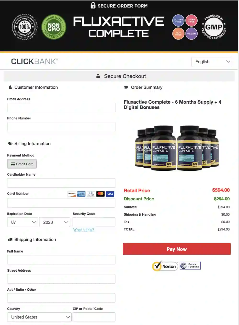 Fluxactive Checkout Page